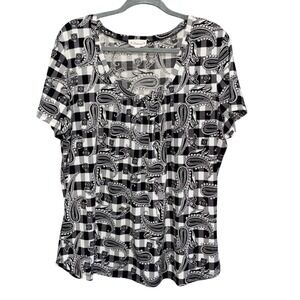 Aronia Paisly Print Black White Short Sleeve Scoop Neck‎ Women Size 3XL